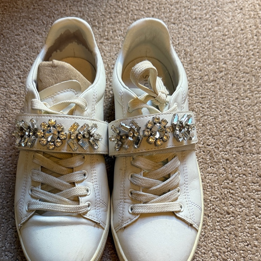 Stuart weitzman Embellished White Sneakers, runs large more like 8.5